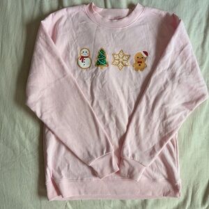 Pink Holiday Sweatshirt with Festive Embroidery